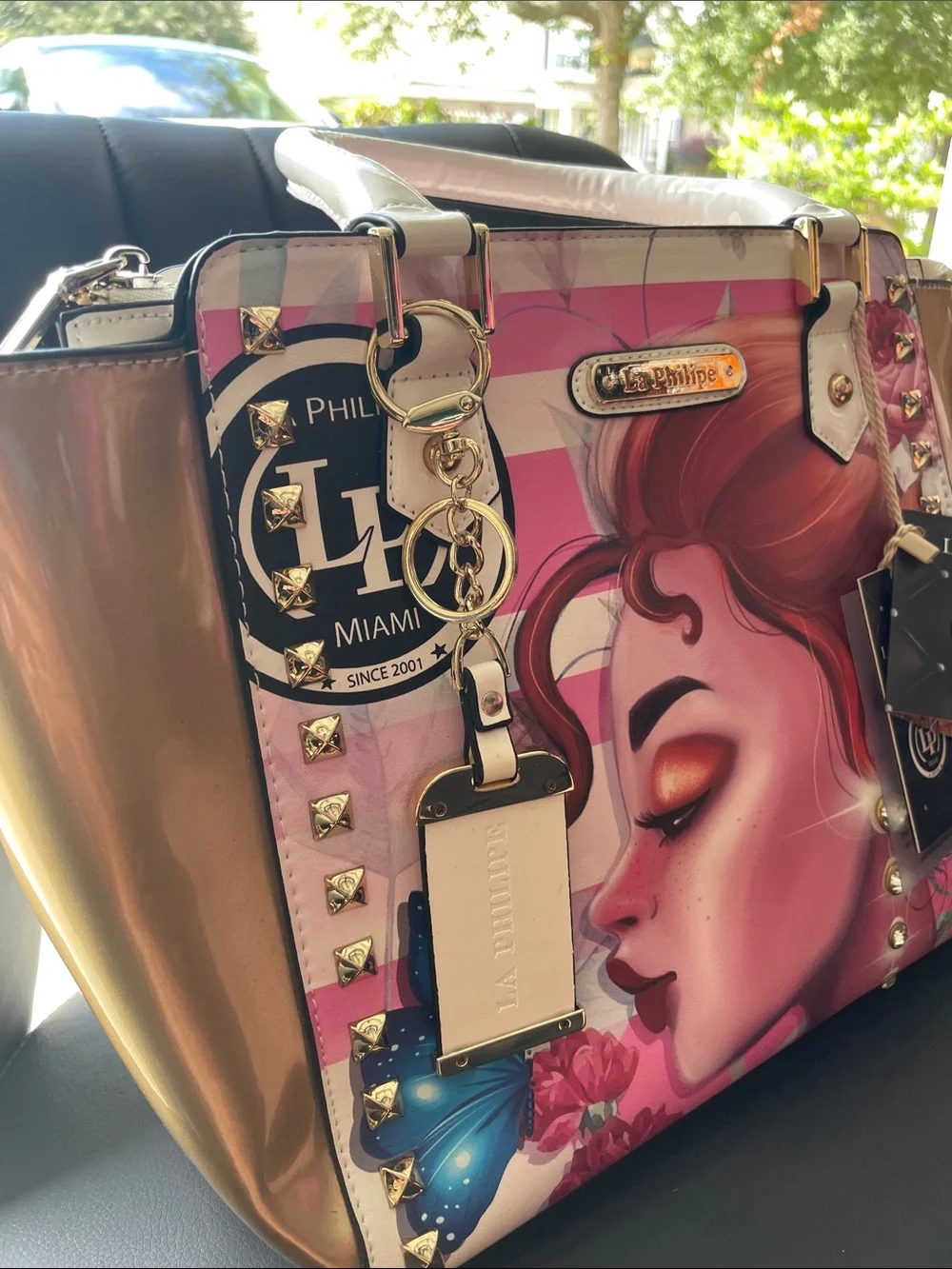 Pink Artistic Studded Satchel